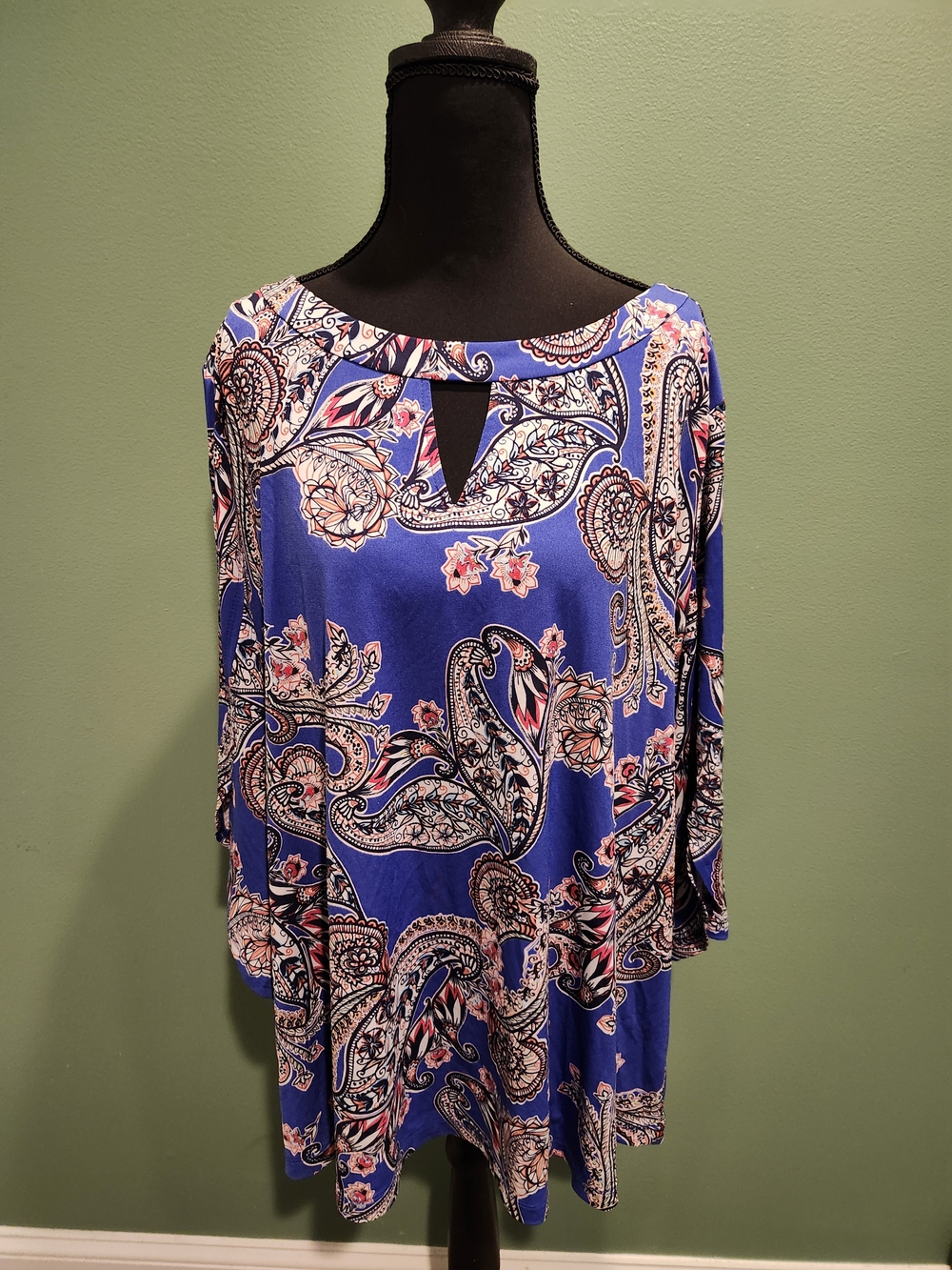 Susan Graver Royal Blue Paisley Keyhole Tunic